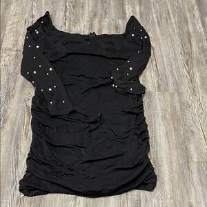SHEIN Black Long Sleeve Dress with Pearl Details